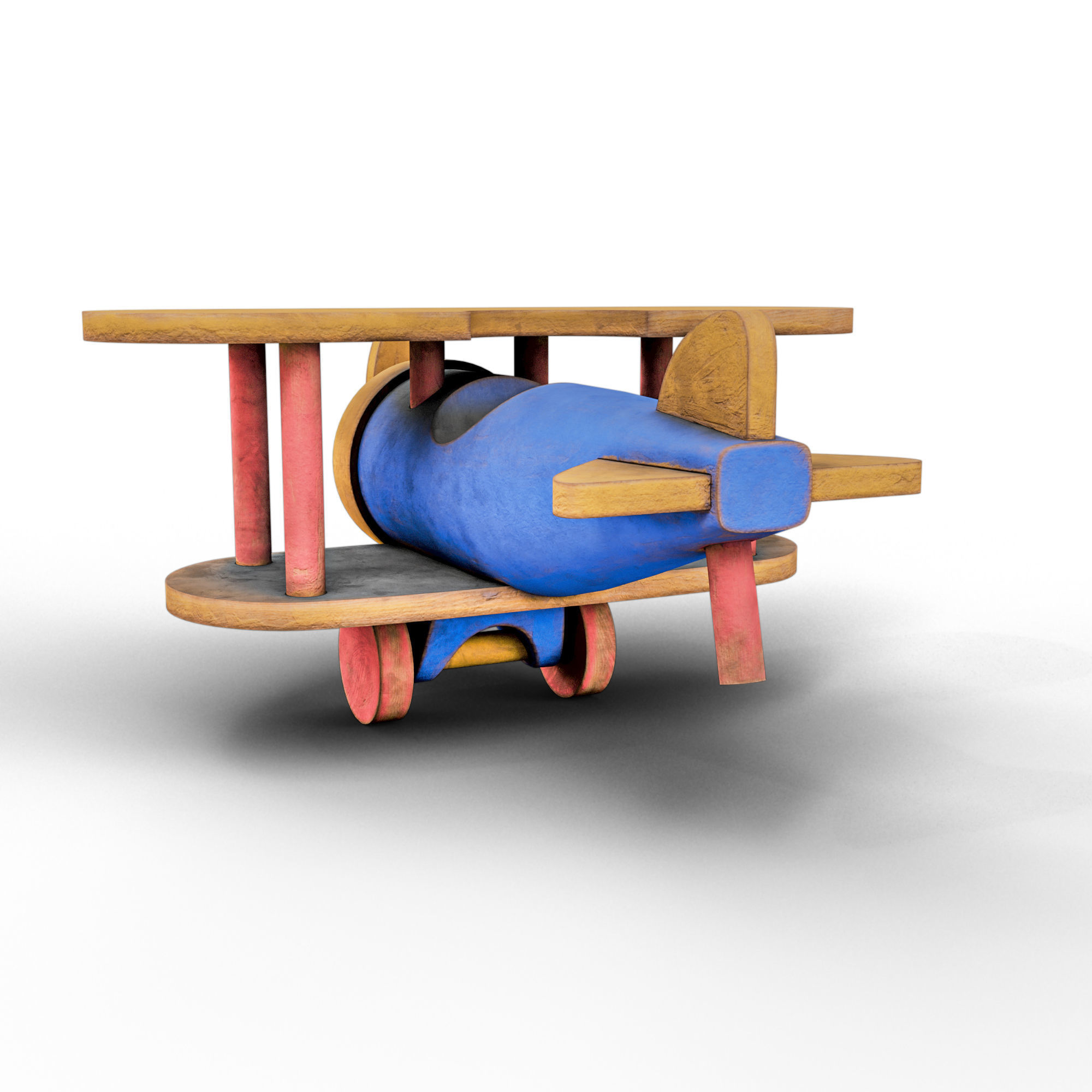 Wooden Old Airplane Toy 3D model_4