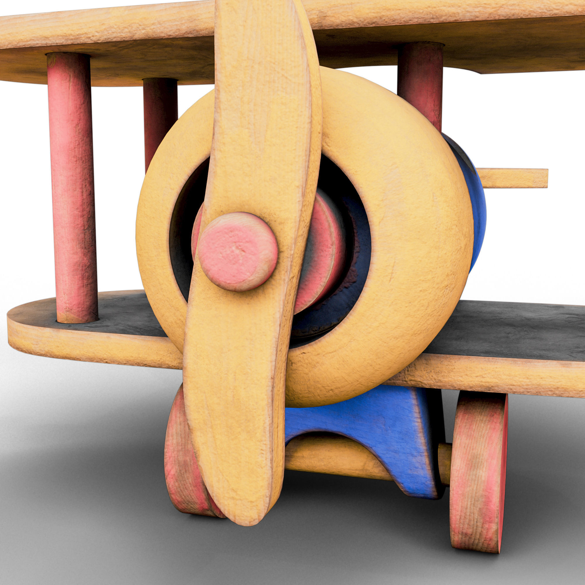 Wooden Old Airplane Toy 3D model_12