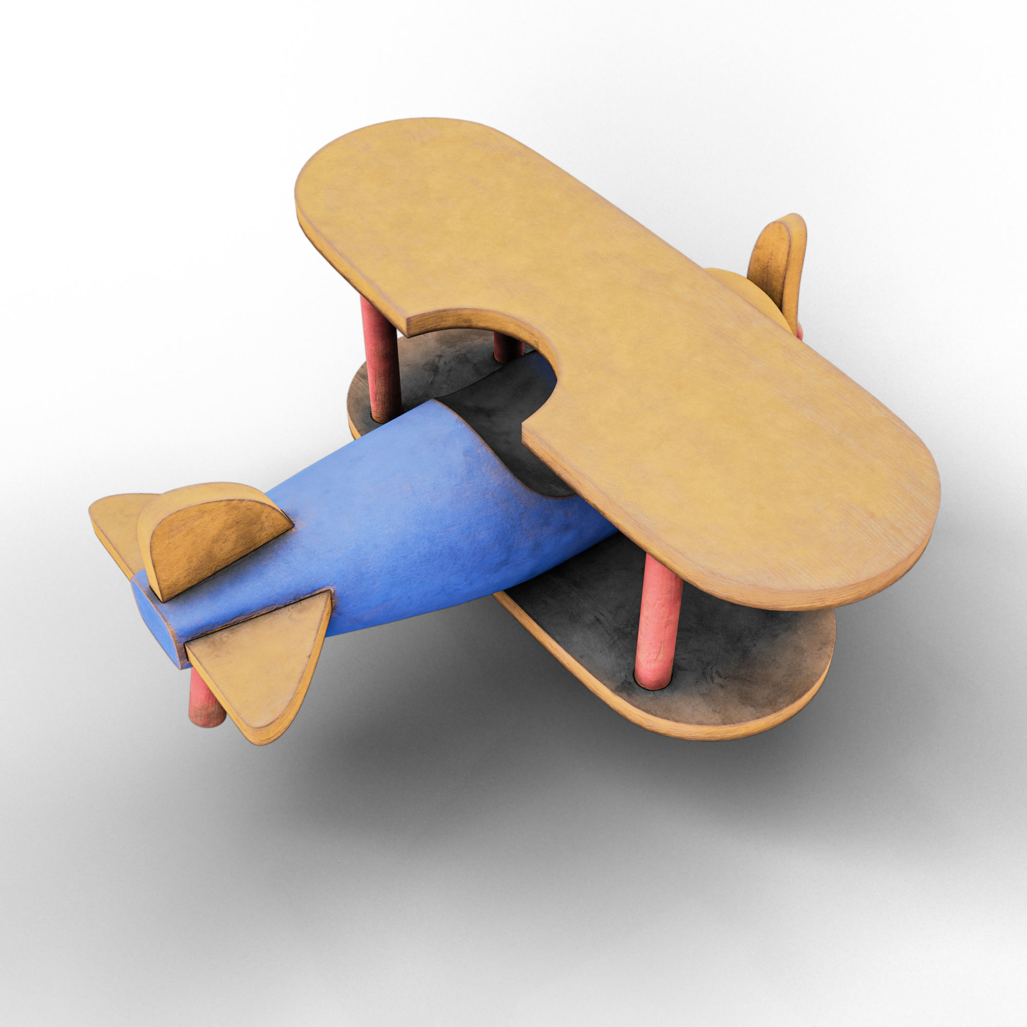 Wooden Old Airplane Toy 3D model_6