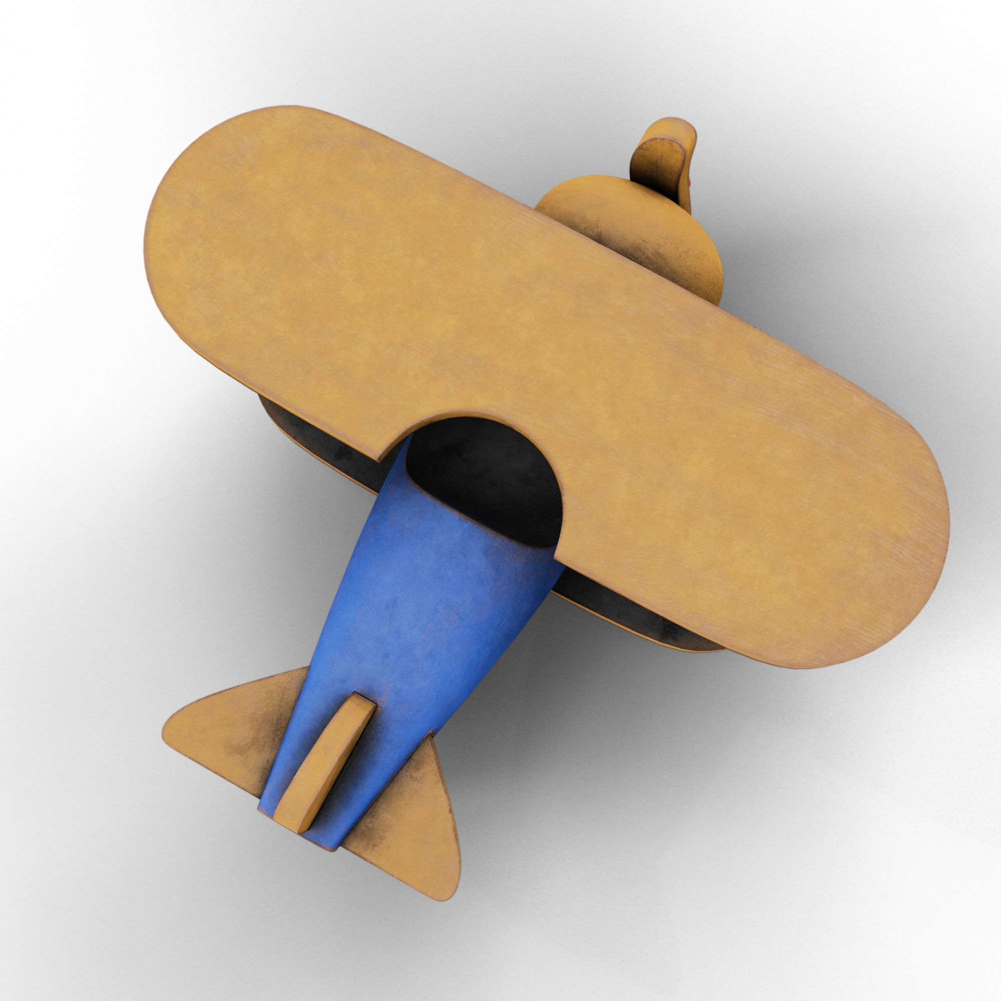 Wooden Old Airplane Toy 3D model_8