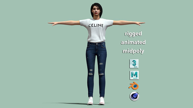 T-Pose Rigged Casual Girl 3D model