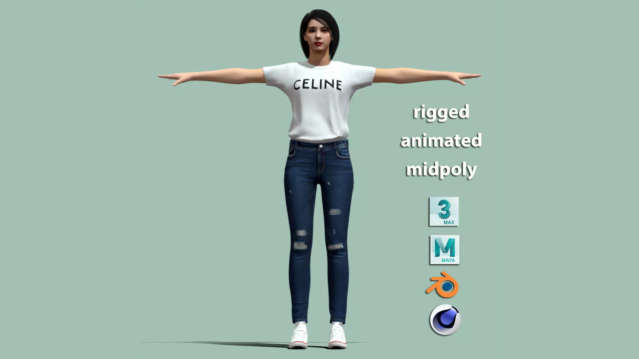 T-Pose Rigged Casual Girl 3D model