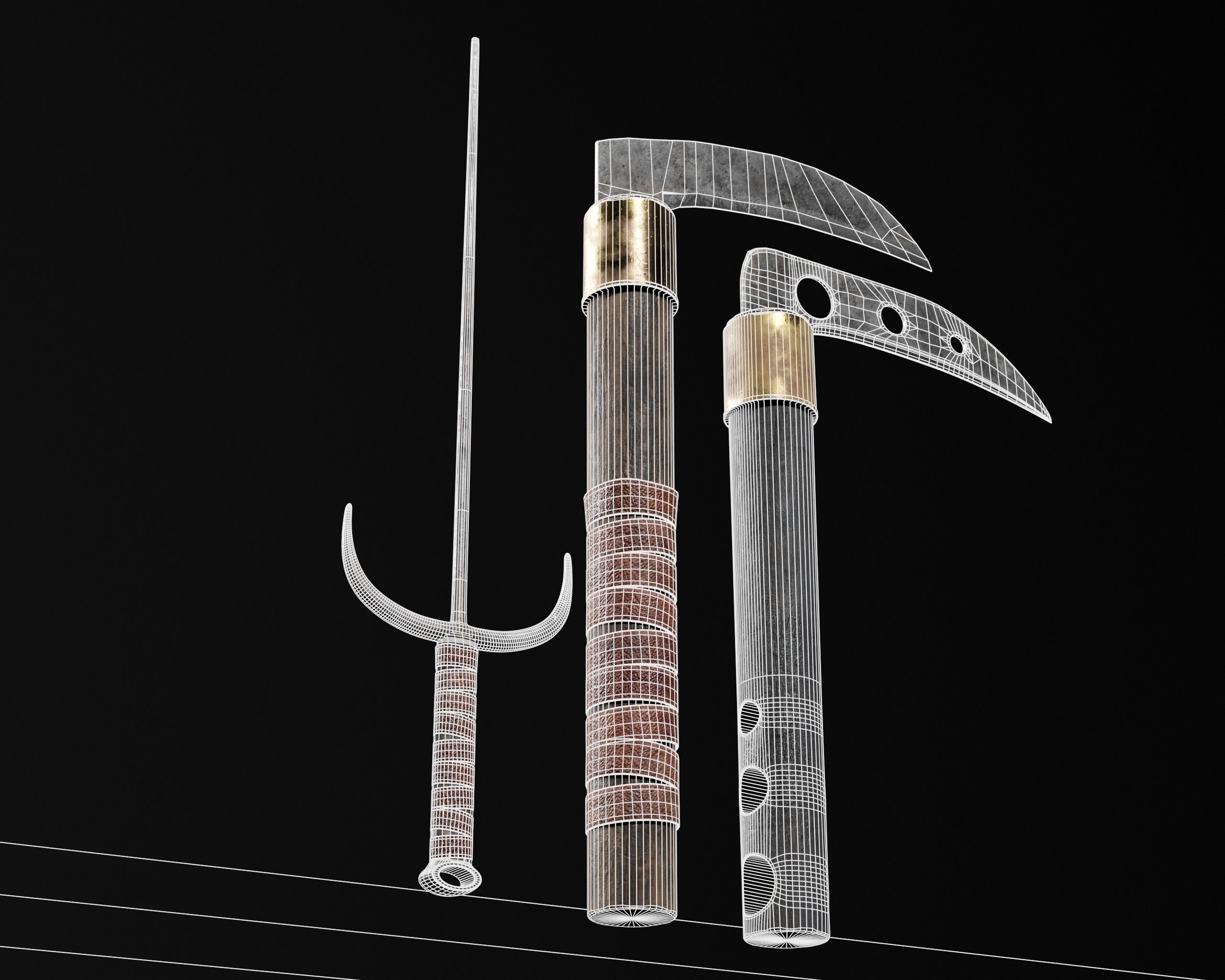 Asian Weapons - Kuma Sai Set  Low-poly 3D model_9