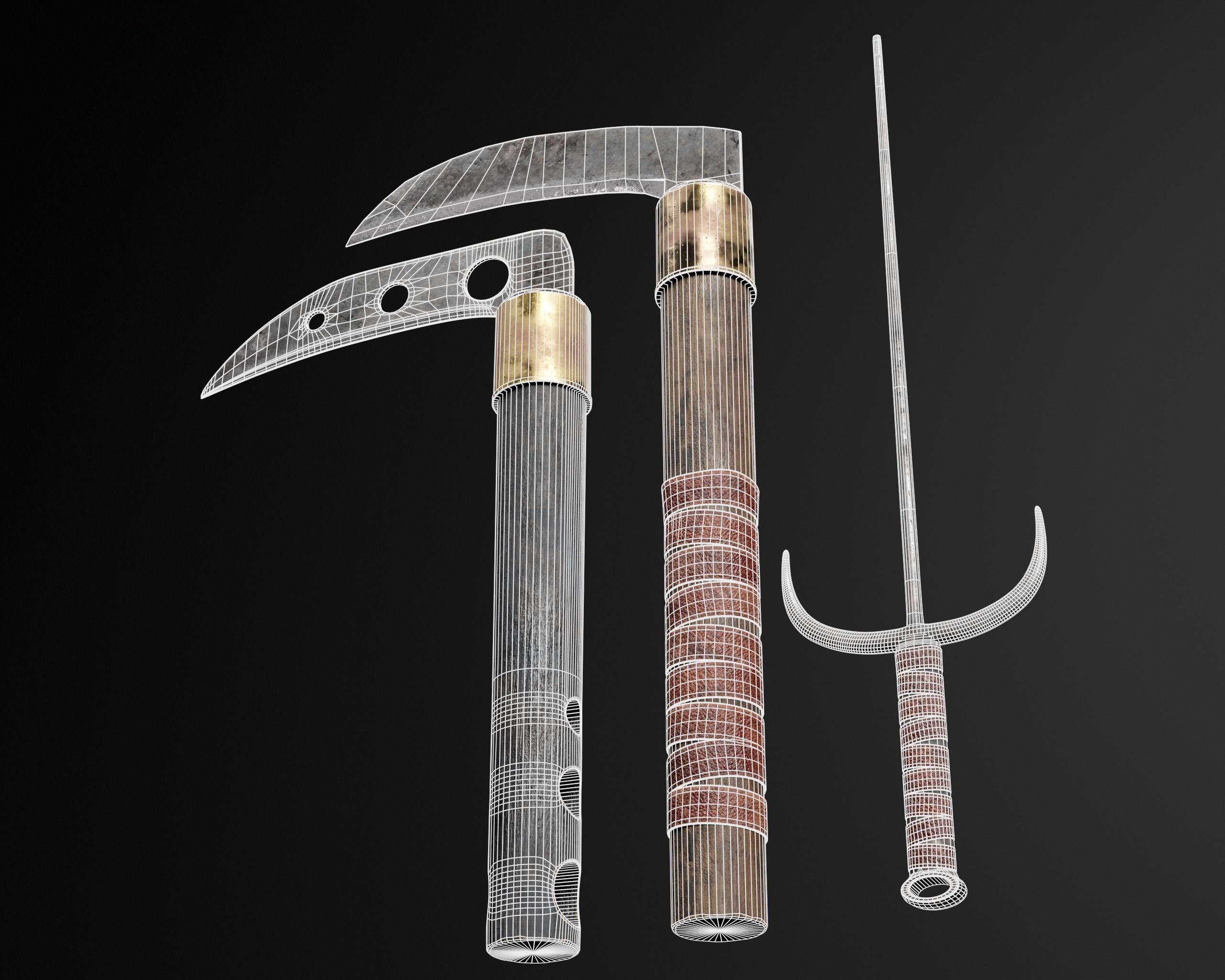 Asian Weapons - Kuma Sai Set  Low-poly 3D model_5
