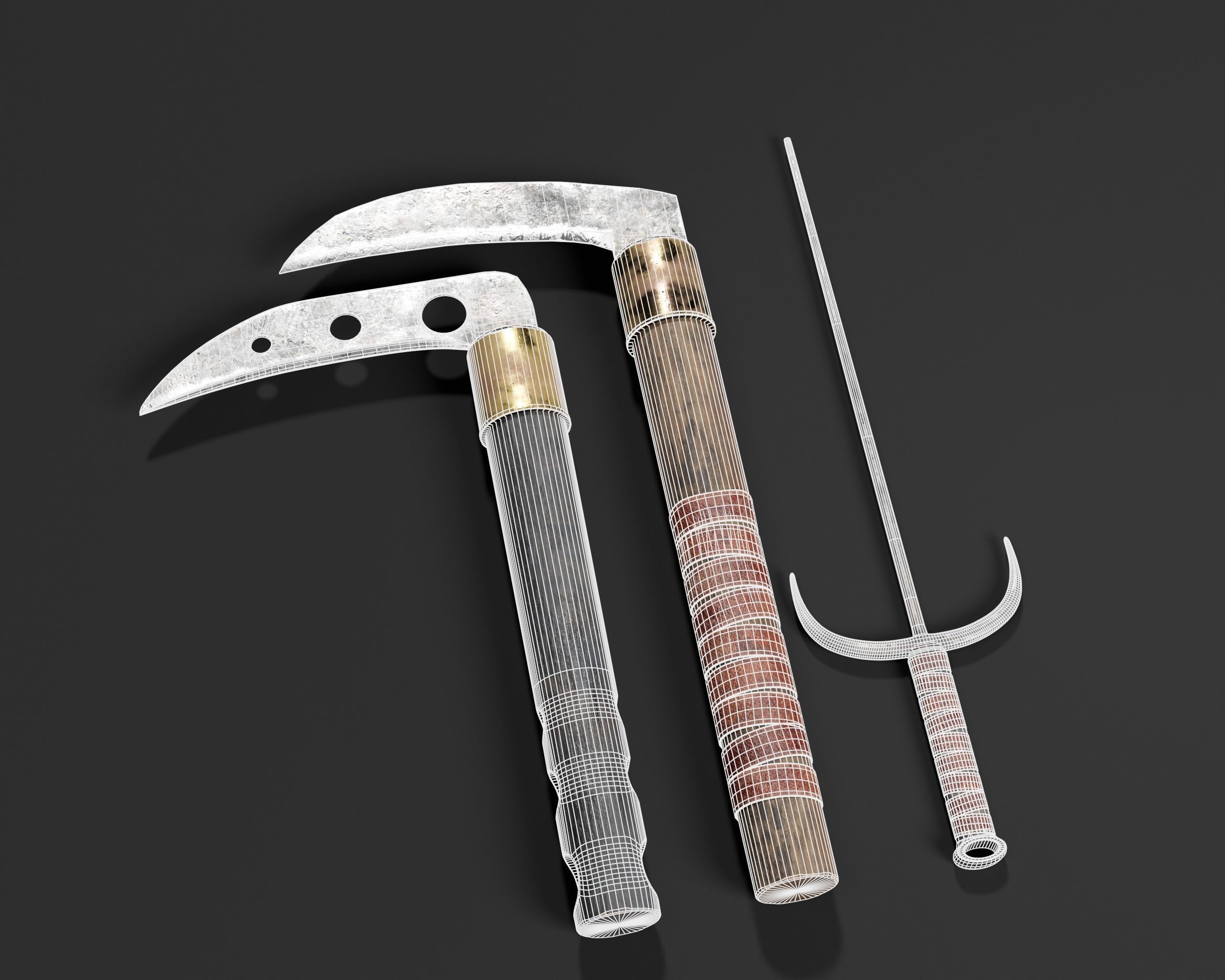Asian Weapons - Kuma Sai Set  Low-poly 3D model_13