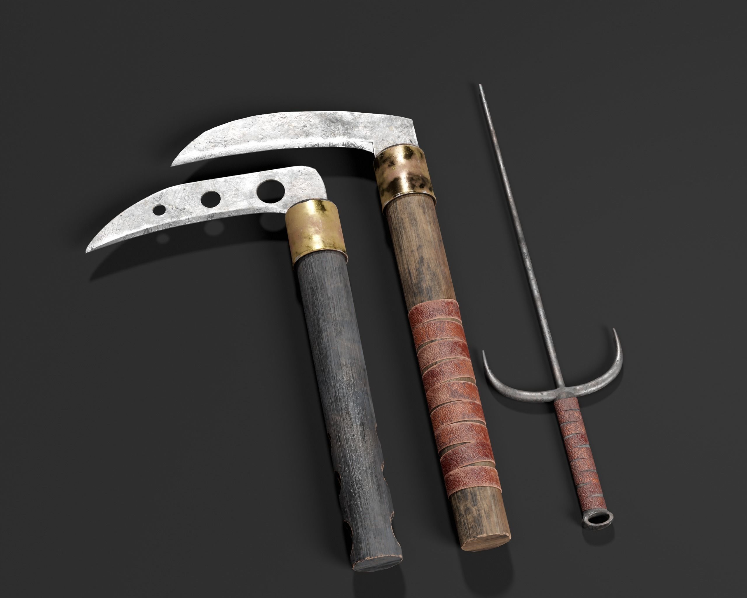 Asian Weapons - Kuma Sai Set  Low-poly 3D model_12