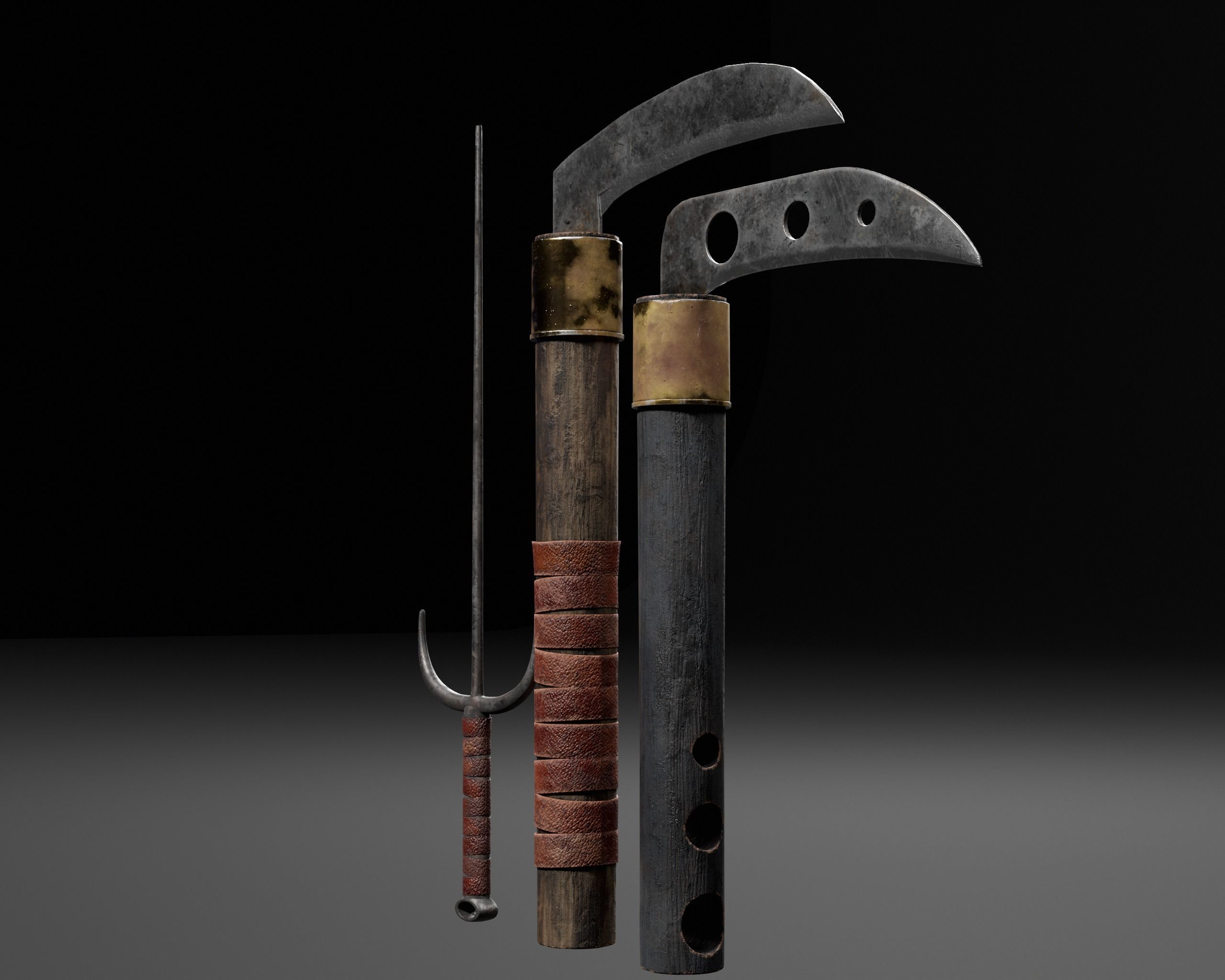 Asian Weapons - Kuma Sai Set  Low-poly 3D model_6