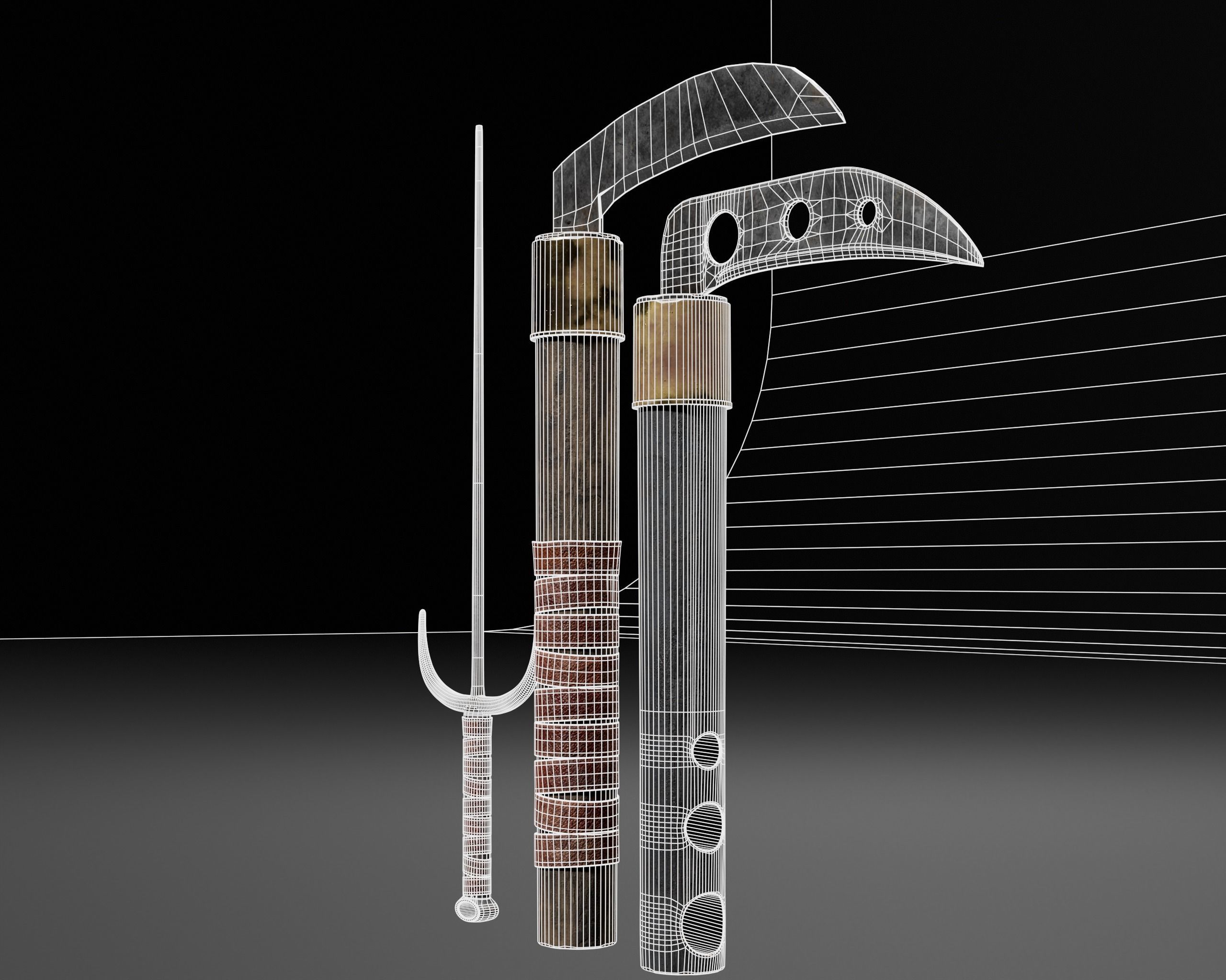 Asian Weapons - Kuma Sai Set  Low-poly 3D model_7