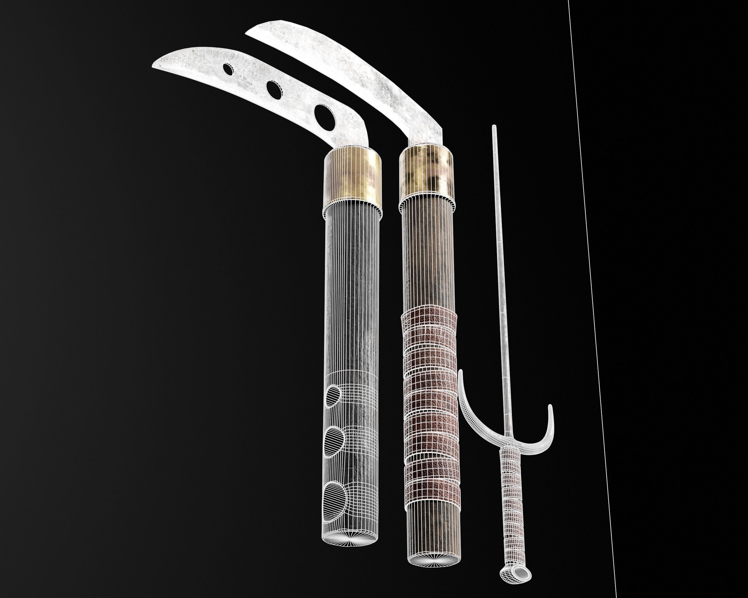 Asian Weapons - Kuma Sai Set  Low-poly 3D model_11
