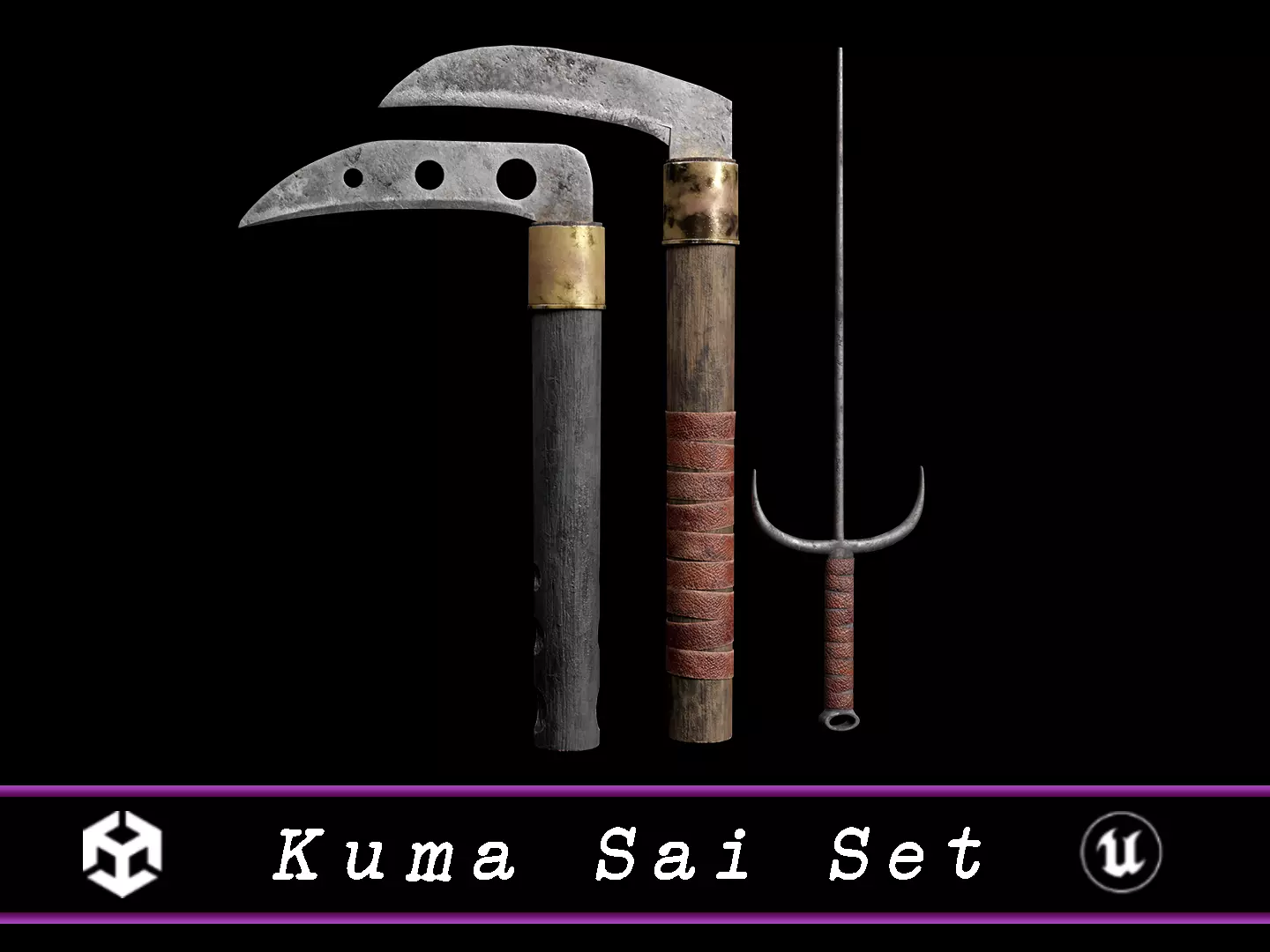 Asian Weapons - Kuma Sai Set  Low-poly 3D model_0