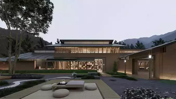 Japanese Villa Landscape Courtyard