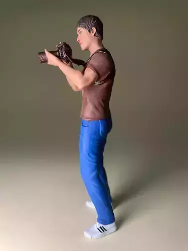 Photo journalist figurine with camera HighPoly 3D print model