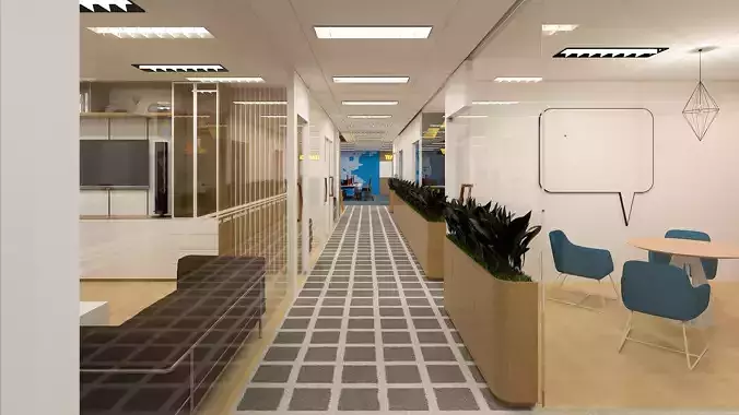Full Office Interior Low-poly 3D model