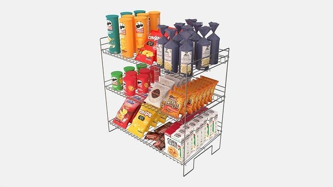 Store Wire Snack Shelf And Chip Rack 3D model 2