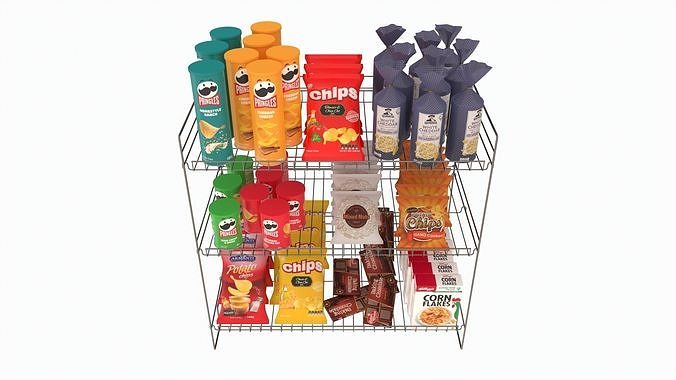 Store Wire Snack Shelf And Chip Rack 3D model 3