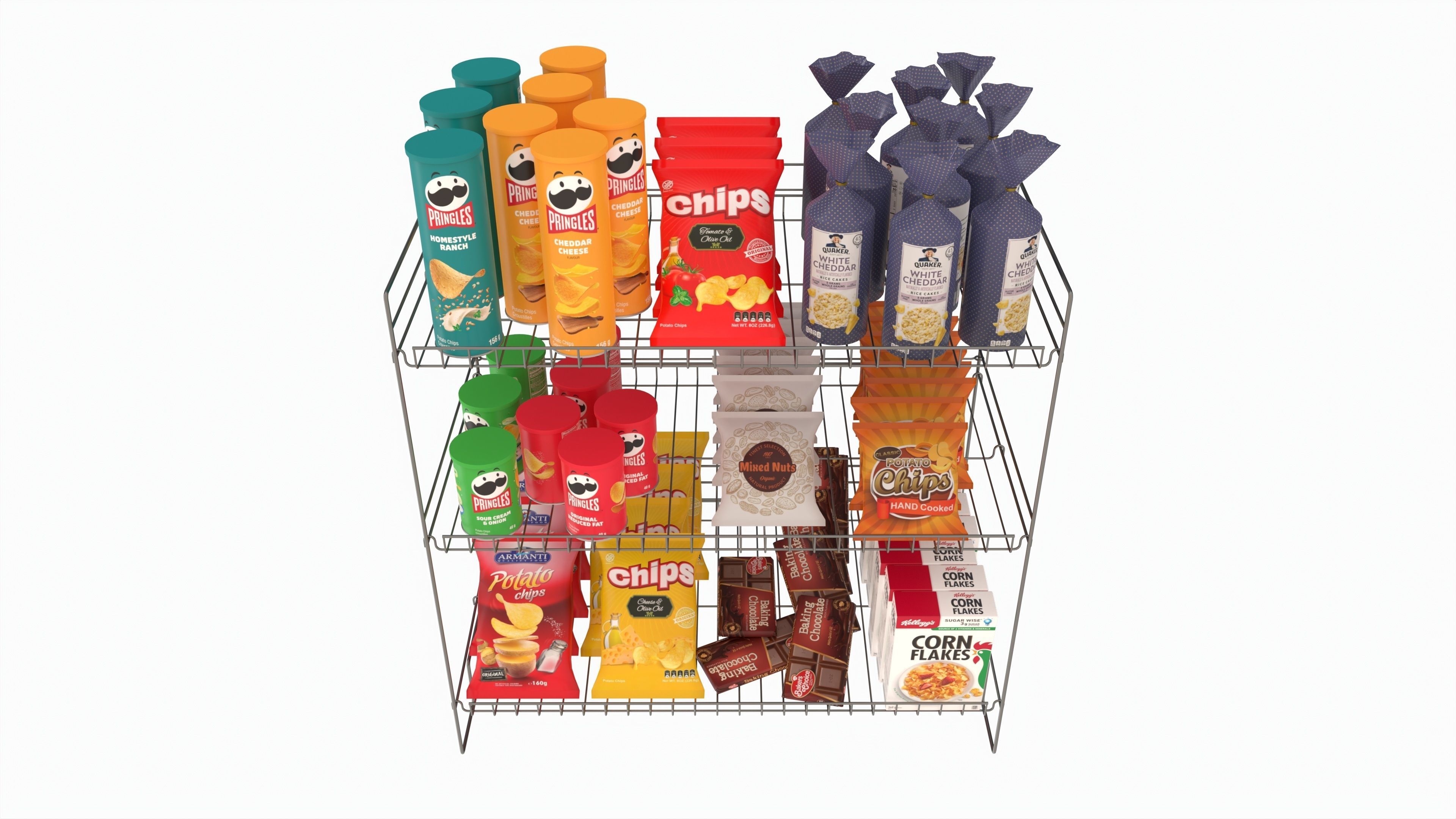 Store Wire Snack Shelf And Chip Rack 3D model_2