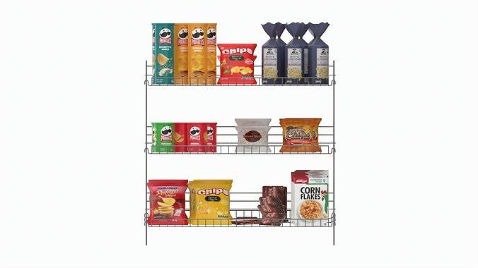 Store Wire Snack Shelf And Chip Rack 3D model 5