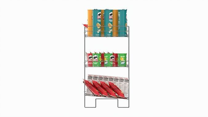 Store Wire Snack Shelf And Chip Rack 3D model 6