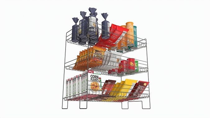 Store Wire Snack Shelf And Chip Rack 3D model 4