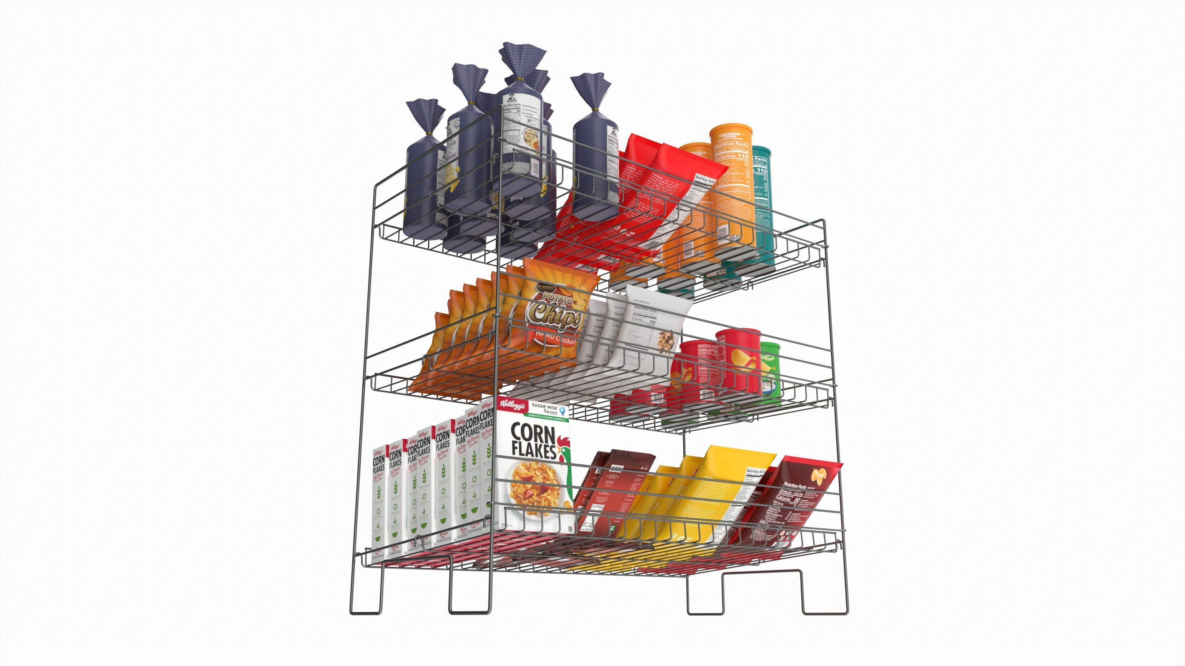 Store Wire Snack Shelf And Chip Rack 3D model_3