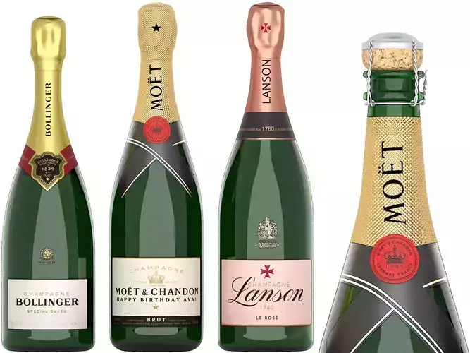 collection of bottles wine champagne 3D model