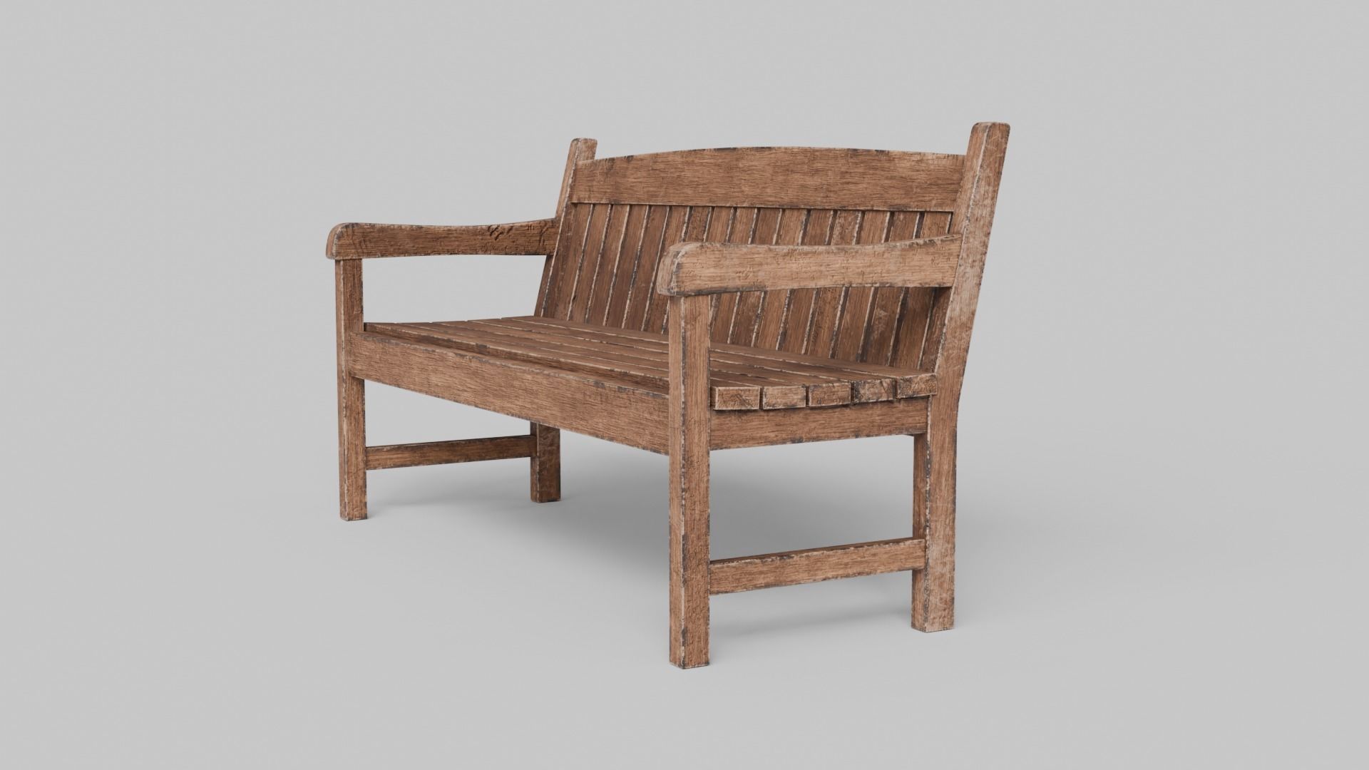 Old Wood Street Bench 3D Model with PBR Texture 3D model_1