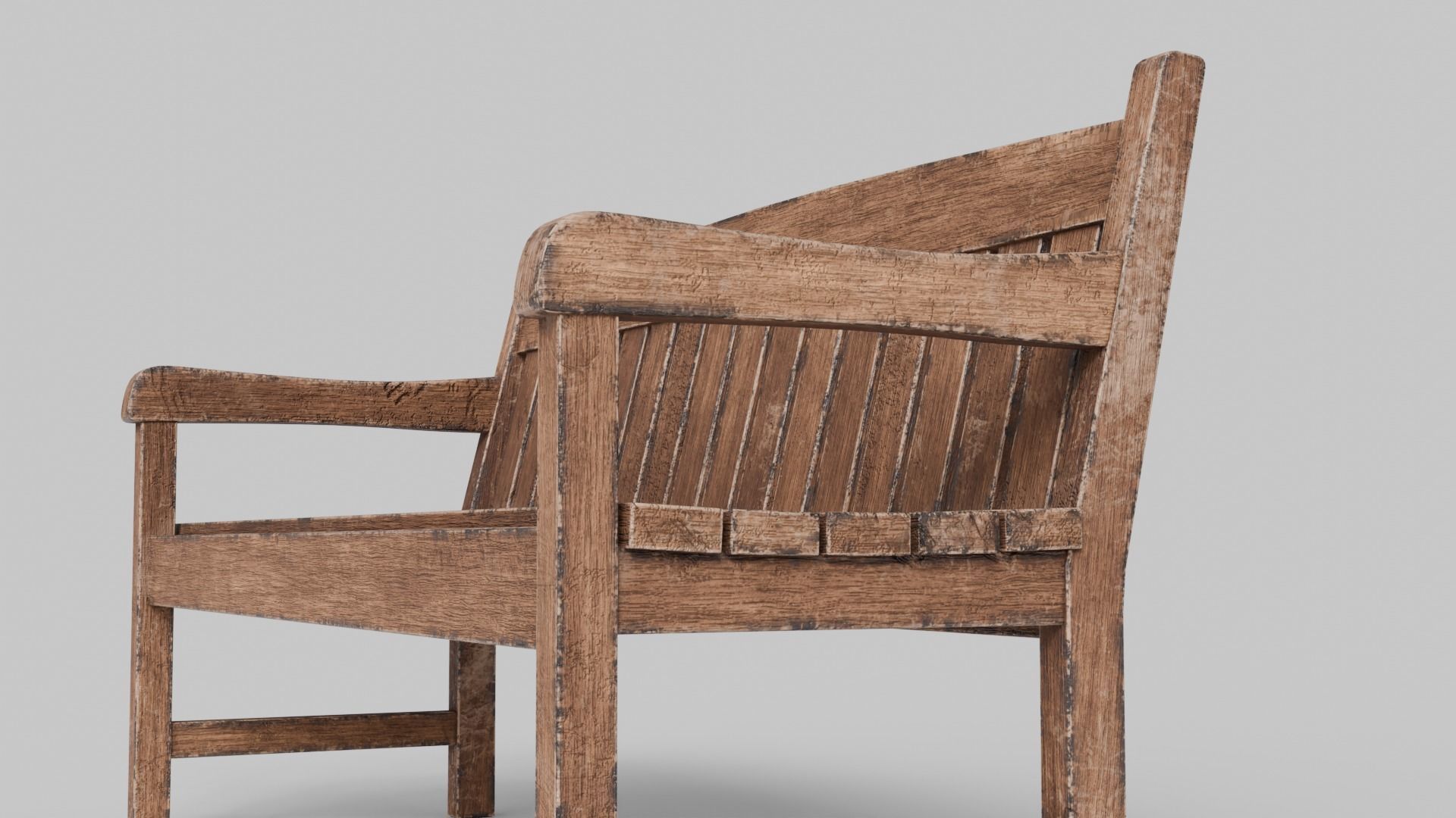 Old Wood Street Bench 3D Model with PBR Texture 3D model_5