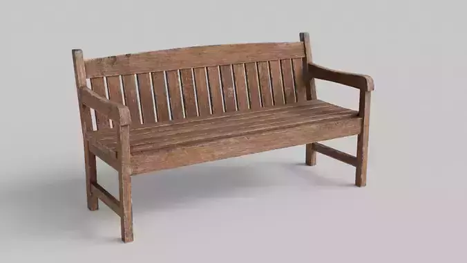 Old Wood Street Bench 3D Model with PBR Texture