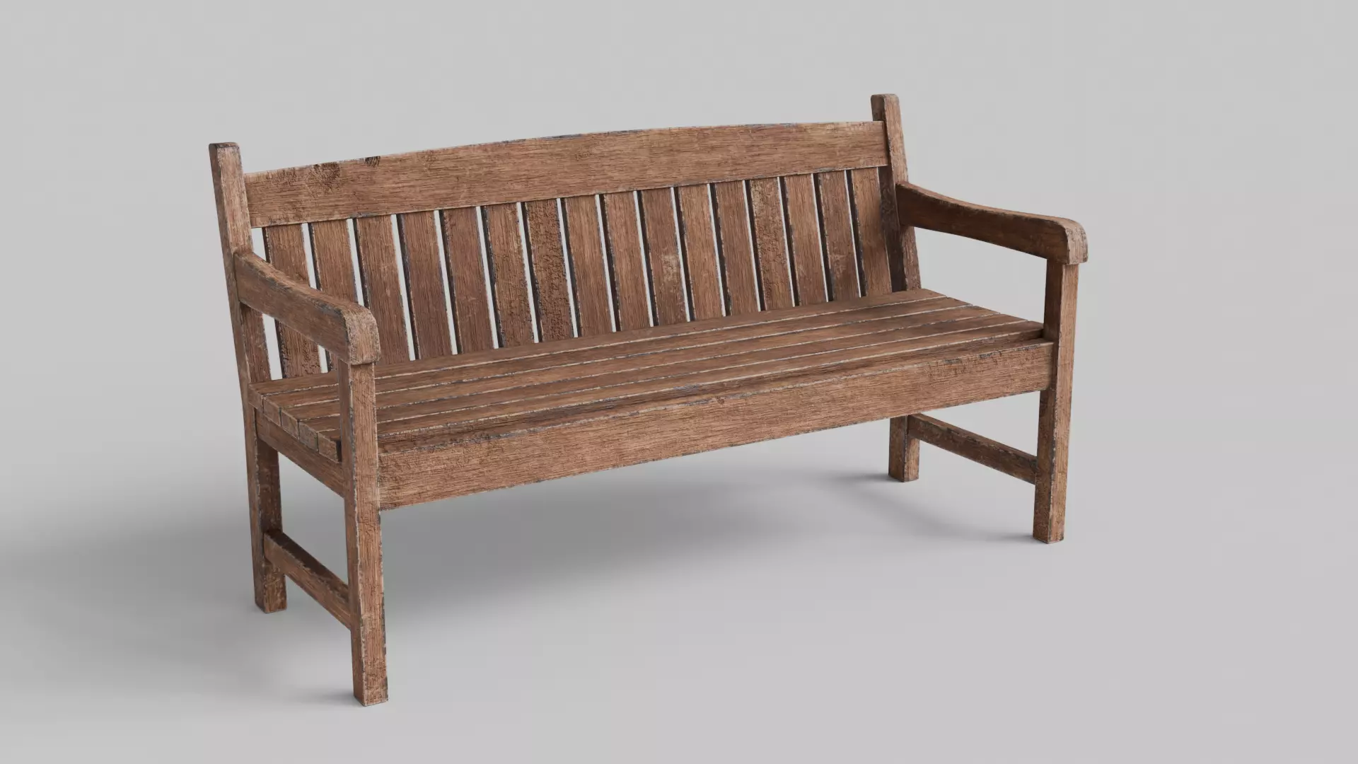 Old Wood Street Bench 3D Model with PBR Texture 3D model_0