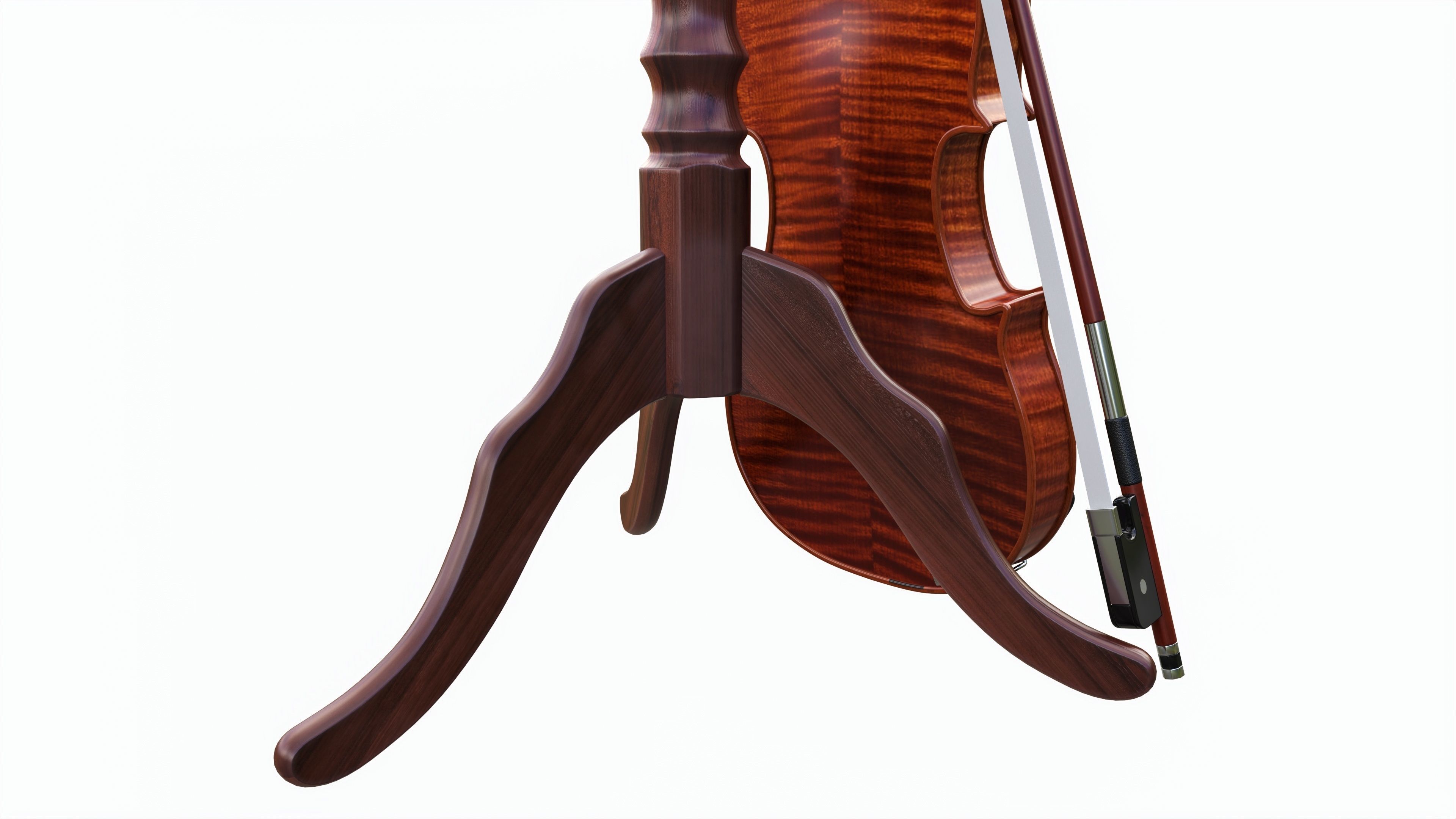 Violin with bow and wooden music note stand 3D model_4