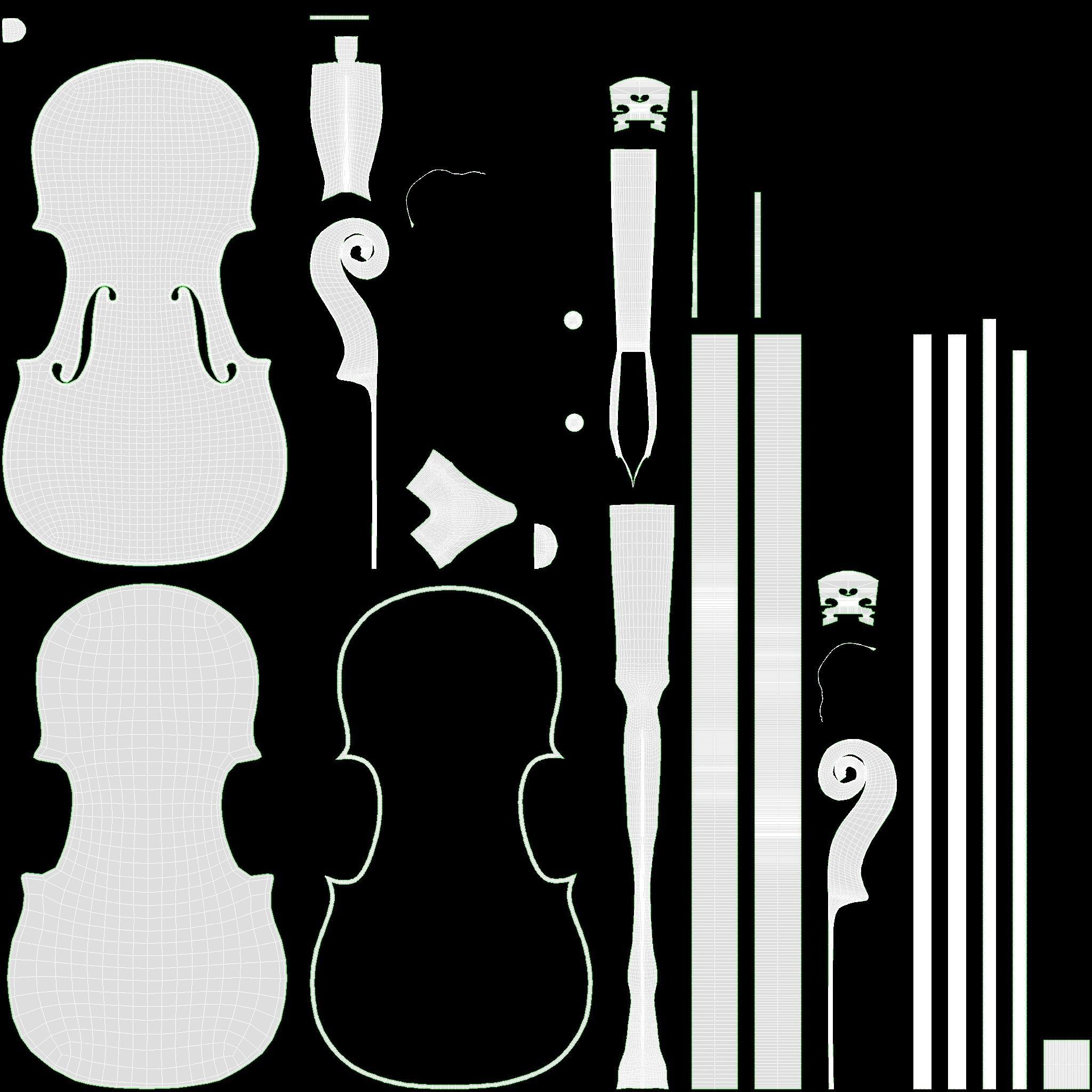 Violin with bow and wooden music note stand 3D model_15