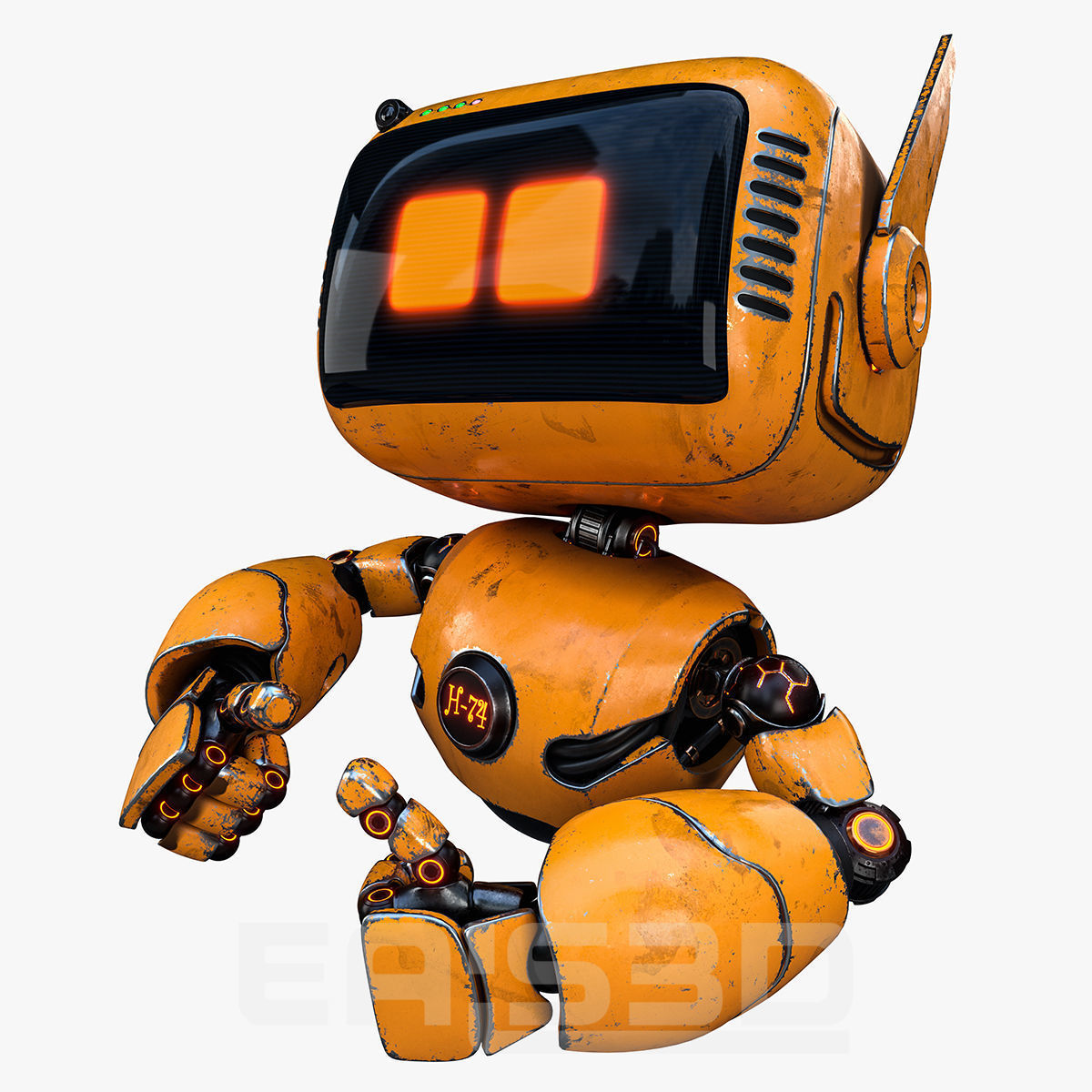 Cute Robot H-74 Yellow 3D model_2