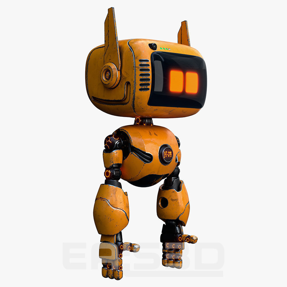 Cute Robot H-74 Yellow 3D model_18
