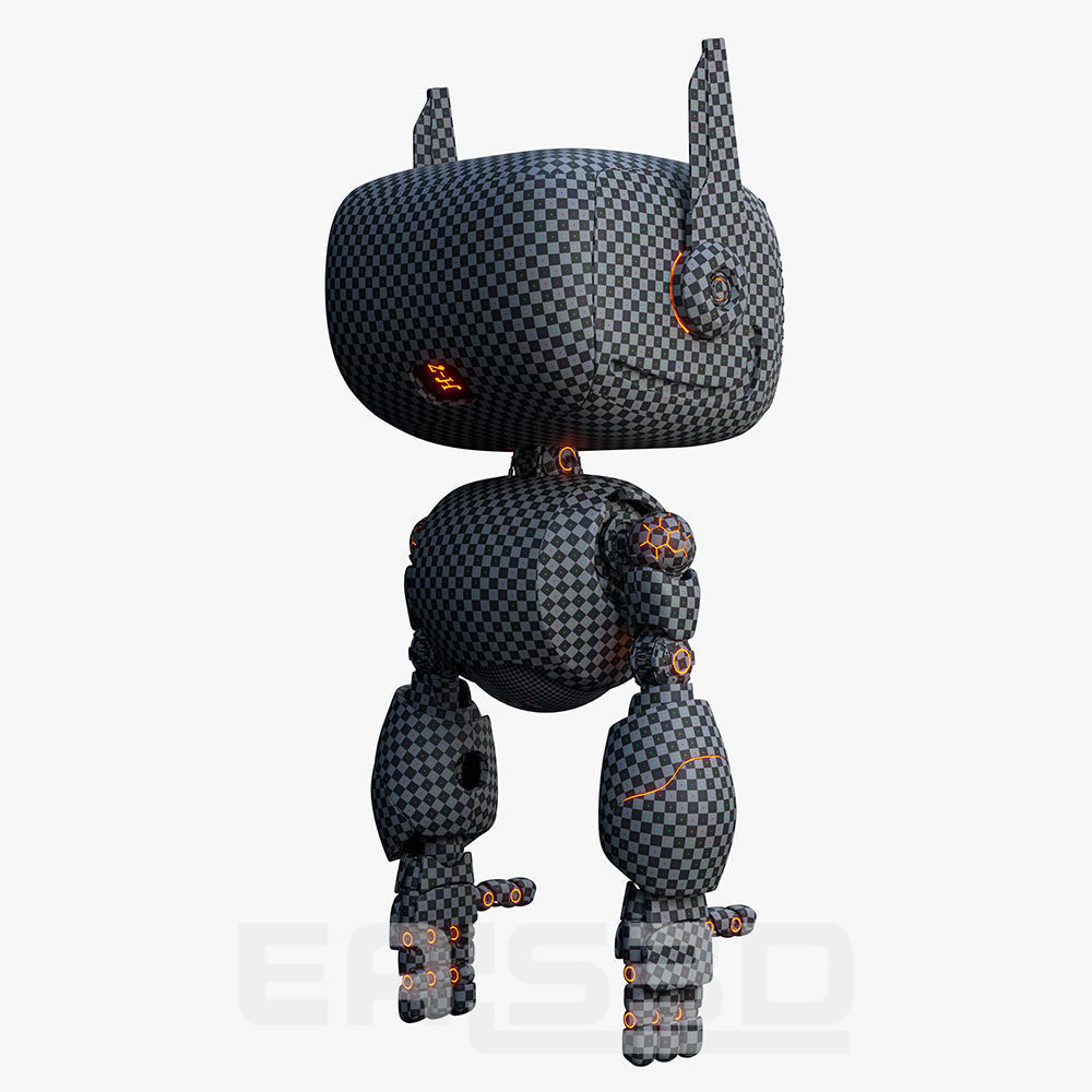 Cute Robot H-74 Yellow 3D model_32