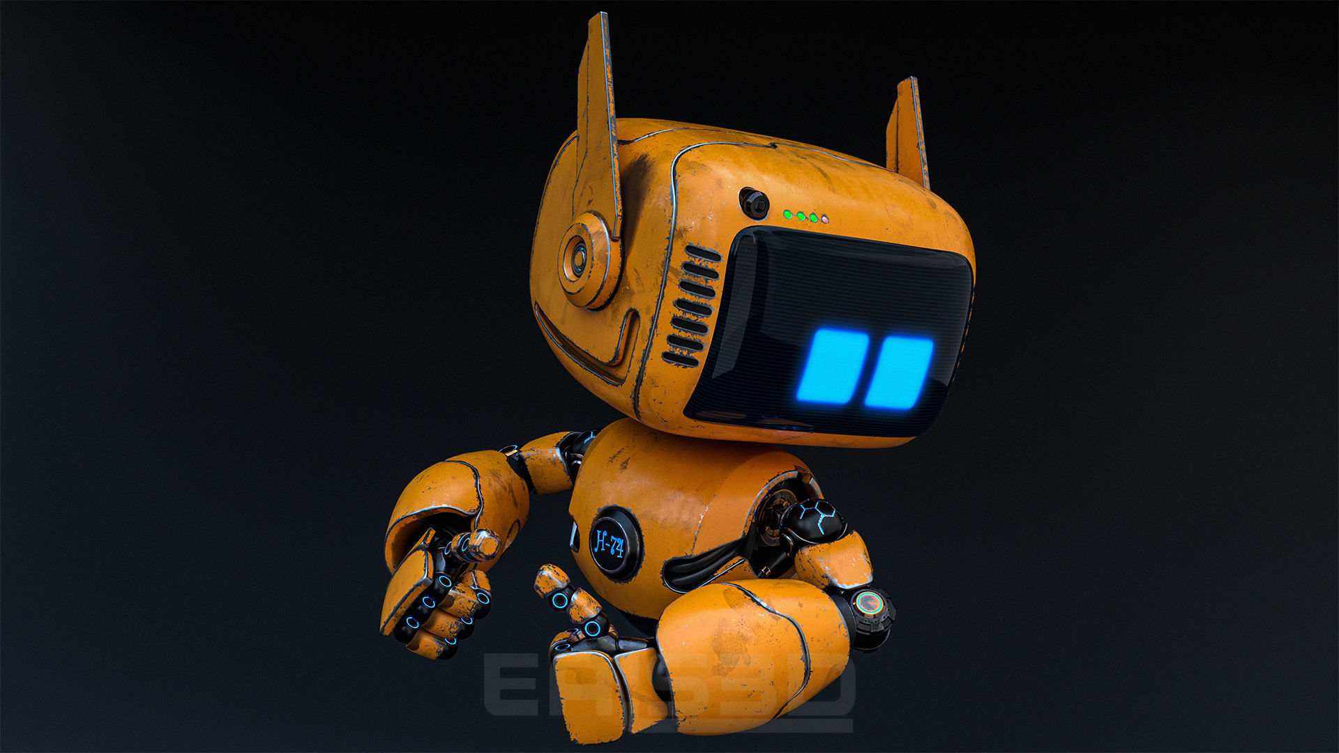 Cute Robot H-74 Yellow 3D model_7