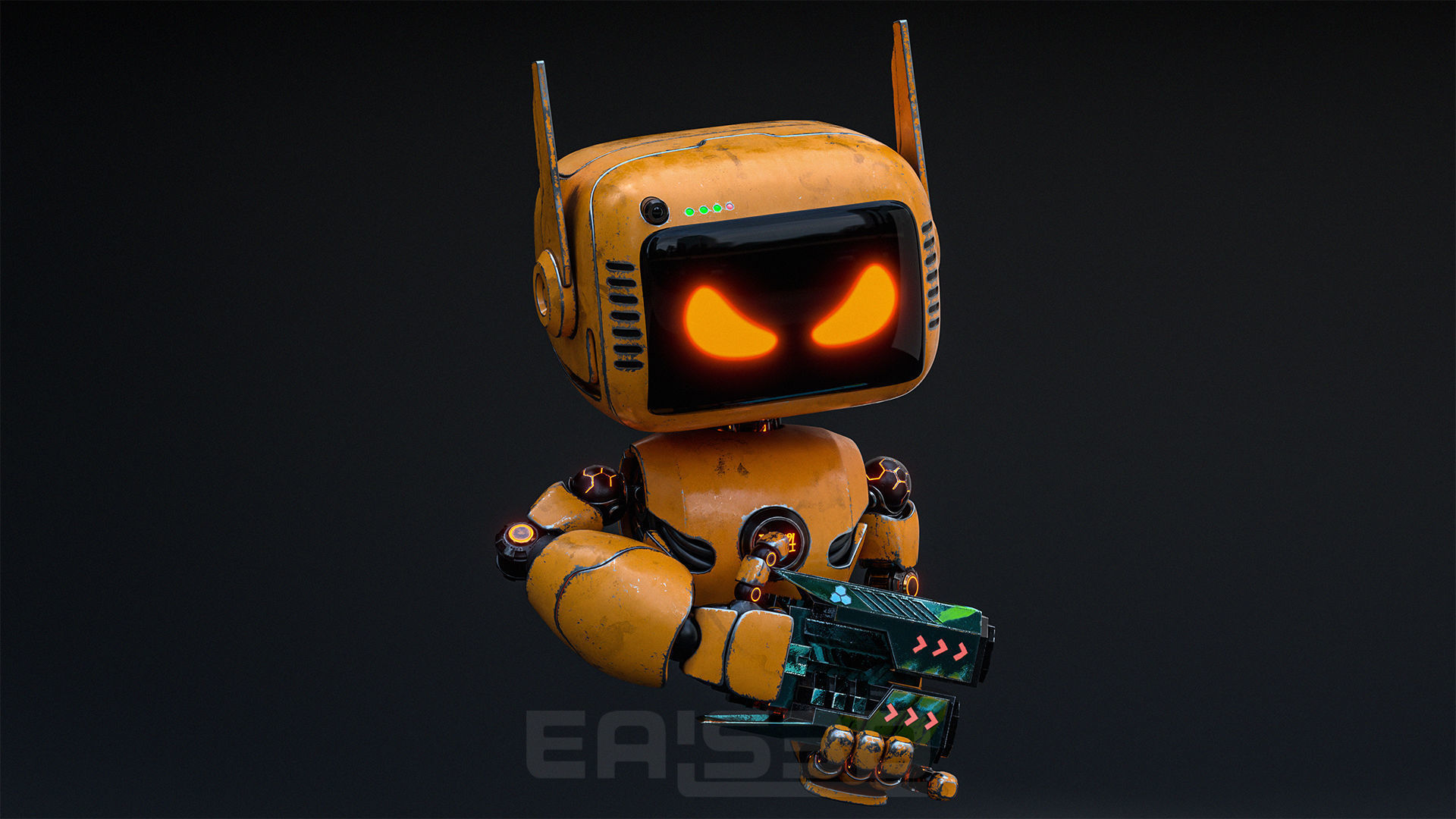 Cute Robot H-74 Yellow 3D model_6