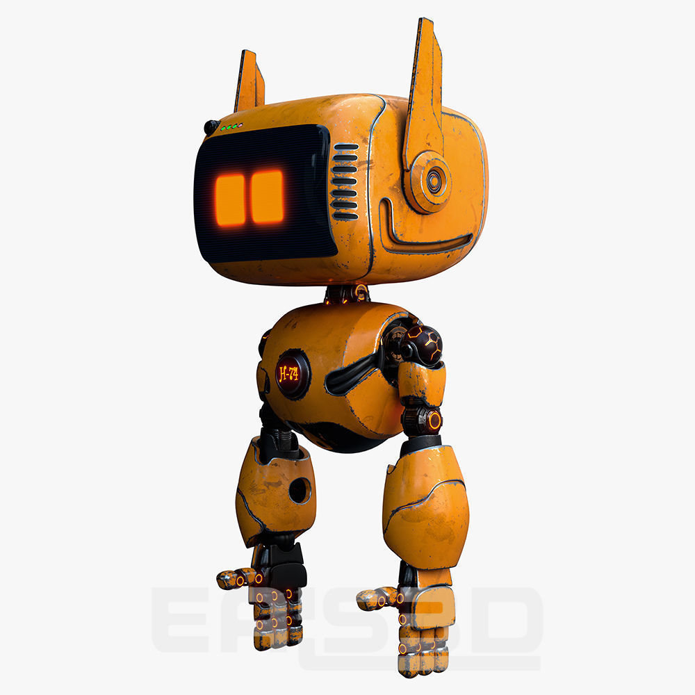 Cute Robot H-74 Yellow 3D model_12