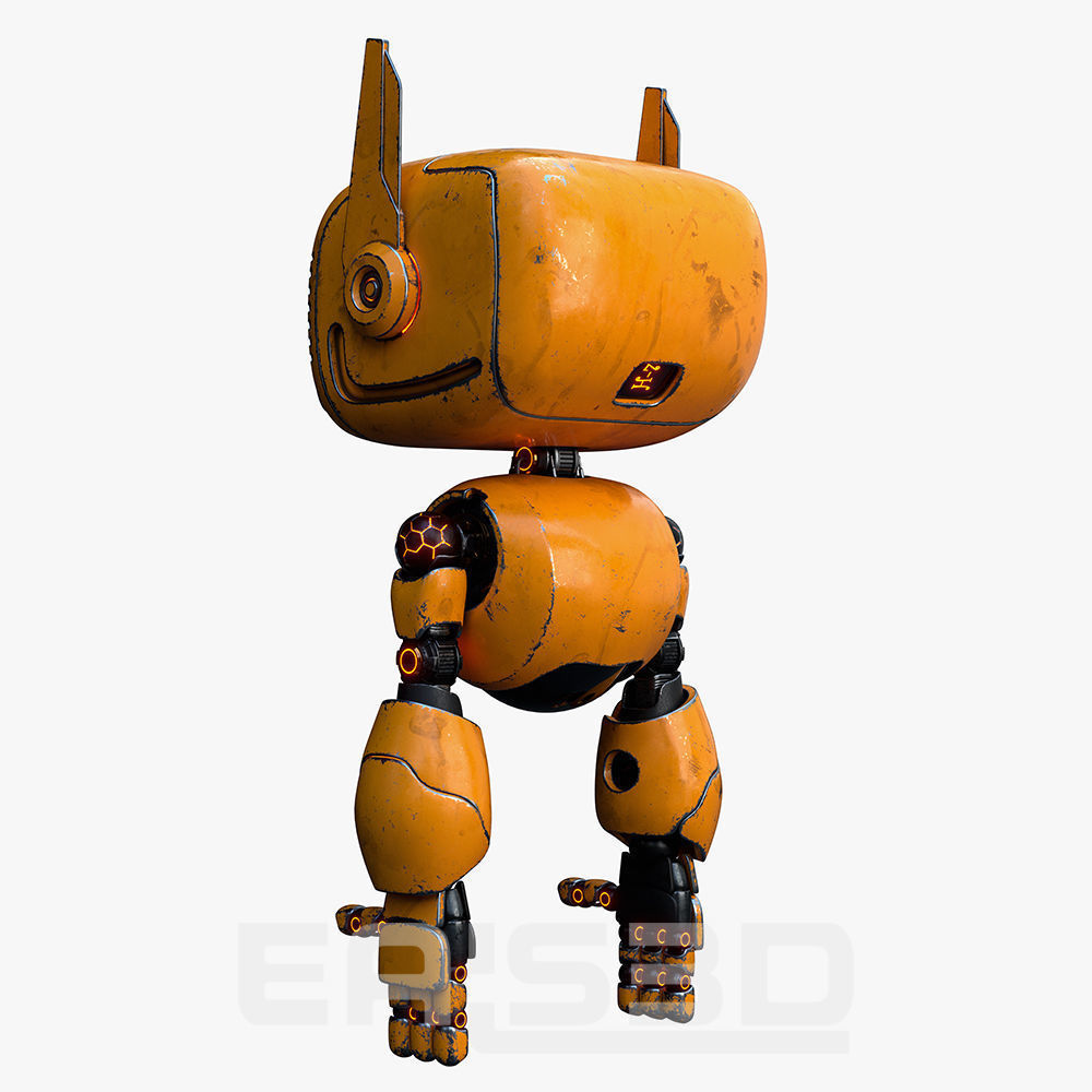 Cute Robot H-74 Yellow 3D model_14