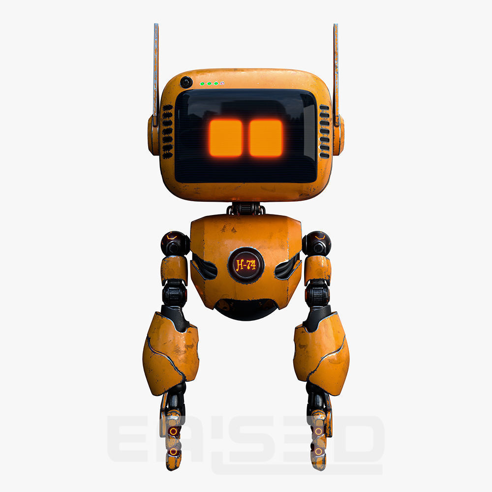 Cute Robot H-74 Yellow 3D model_11