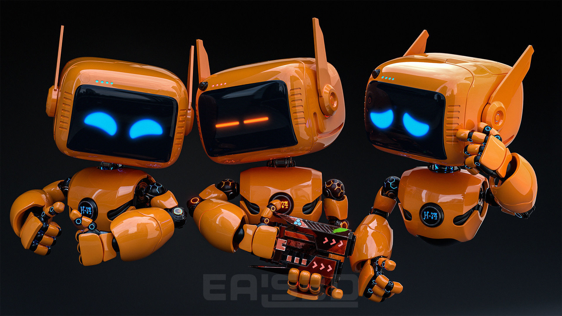 Cute Robot H-74 Yellow 3D model_8