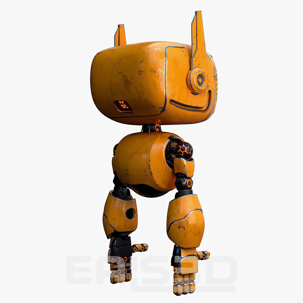 Cute Robot H-74 Yellow 3D model_16