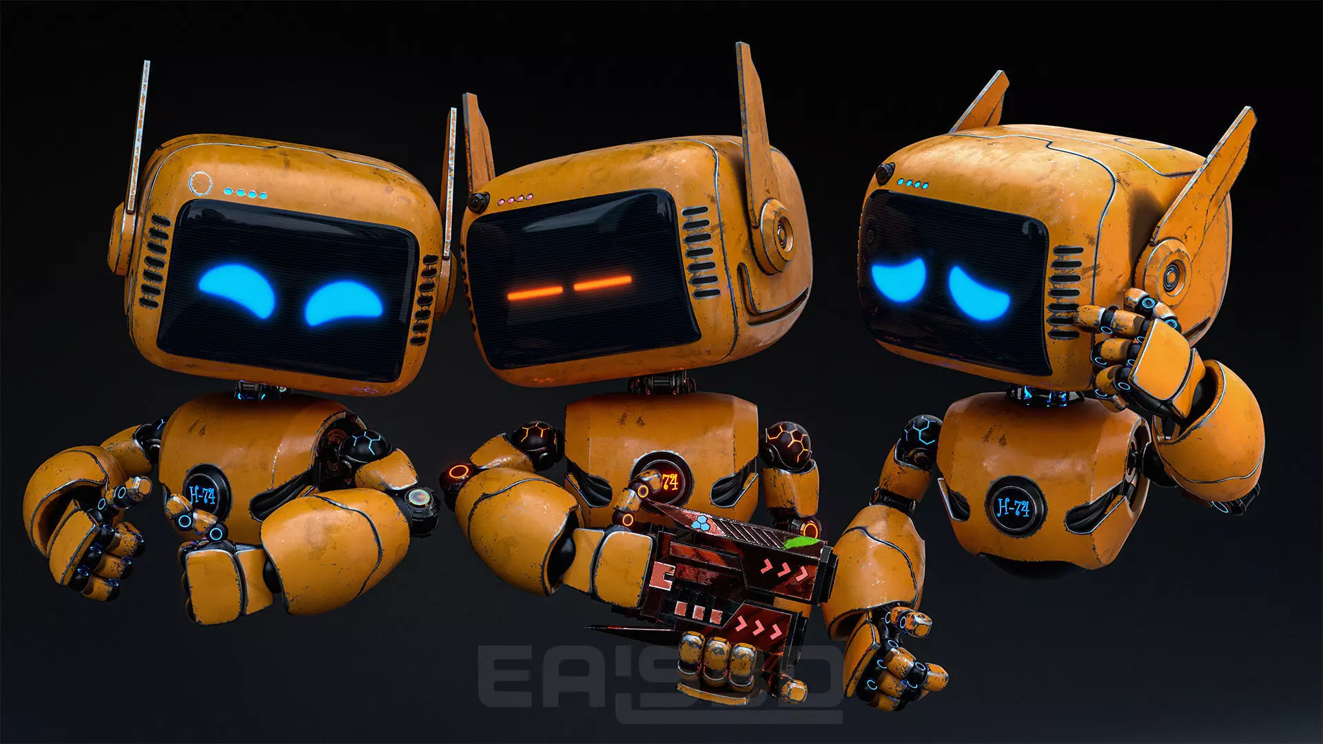 Cute Robot H-74 Yellow 3D model_0