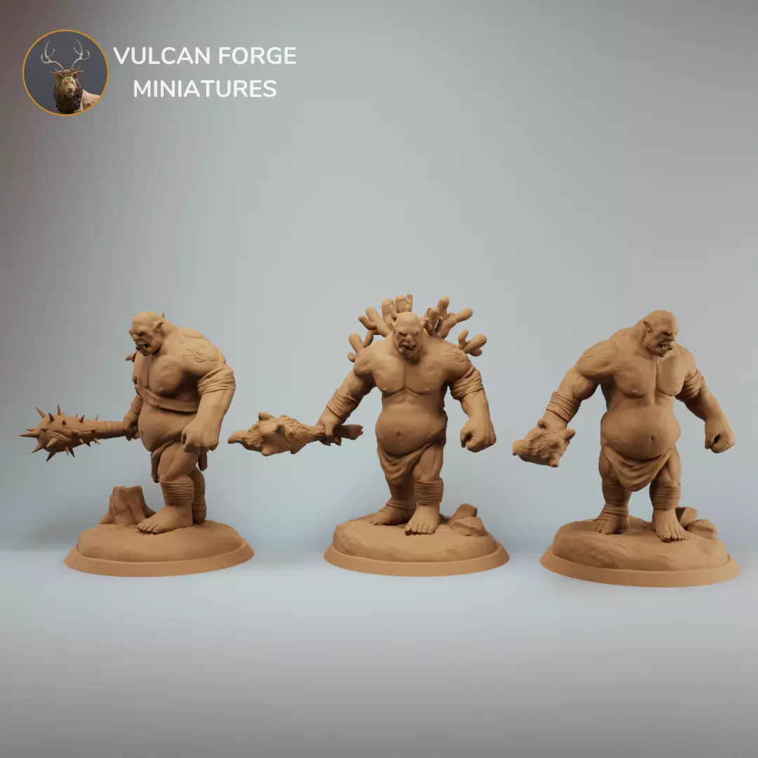 Ogre warriors three variations dnd mini pre supported 3D print model_0