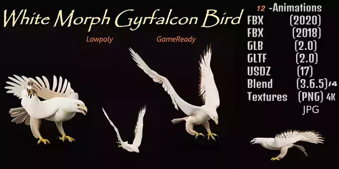White Morph Gyrfalcon Bird Low-poly 3D model