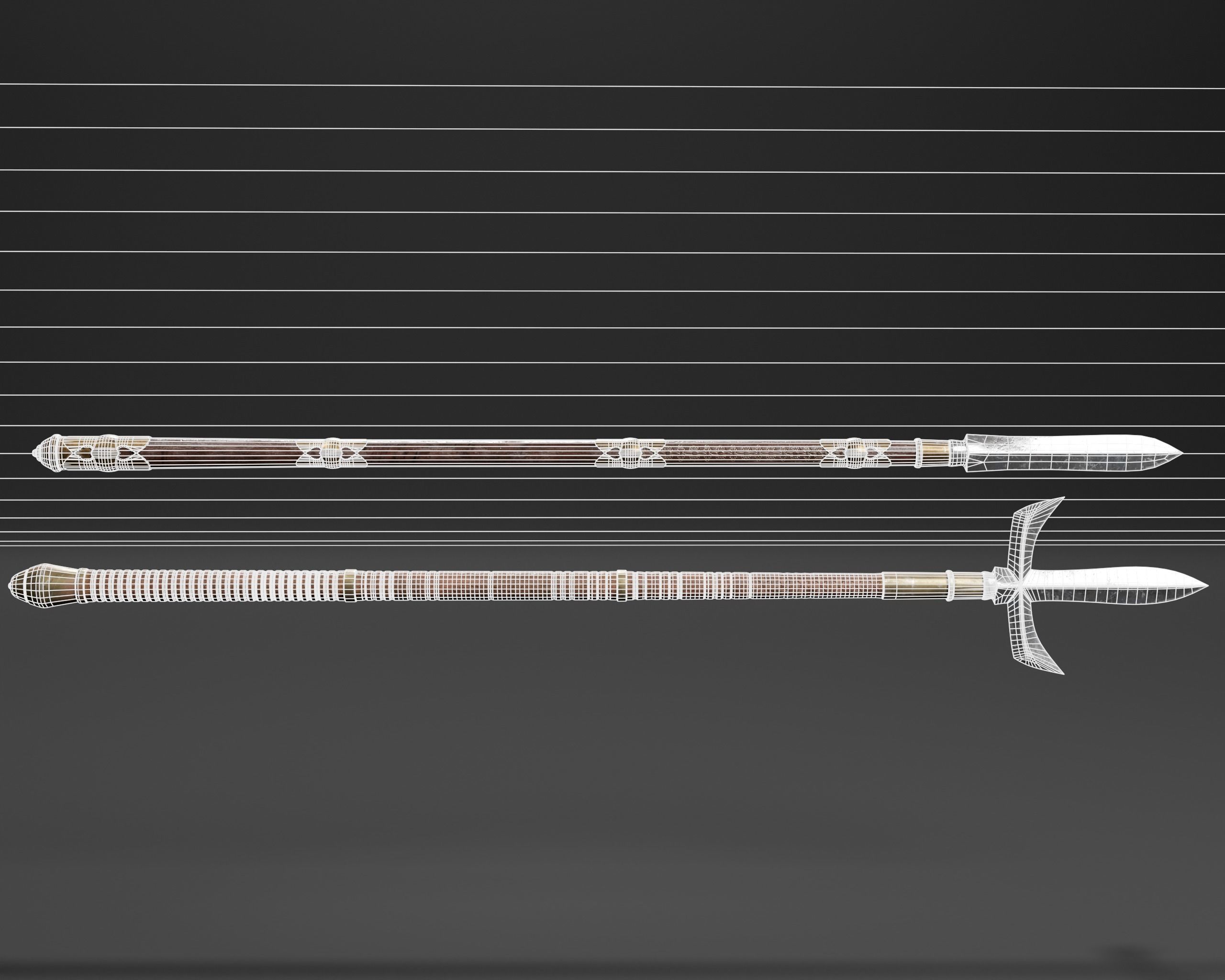 Asian Weapon - Sunkaku Jumonji Set Low-poly 3D model_3