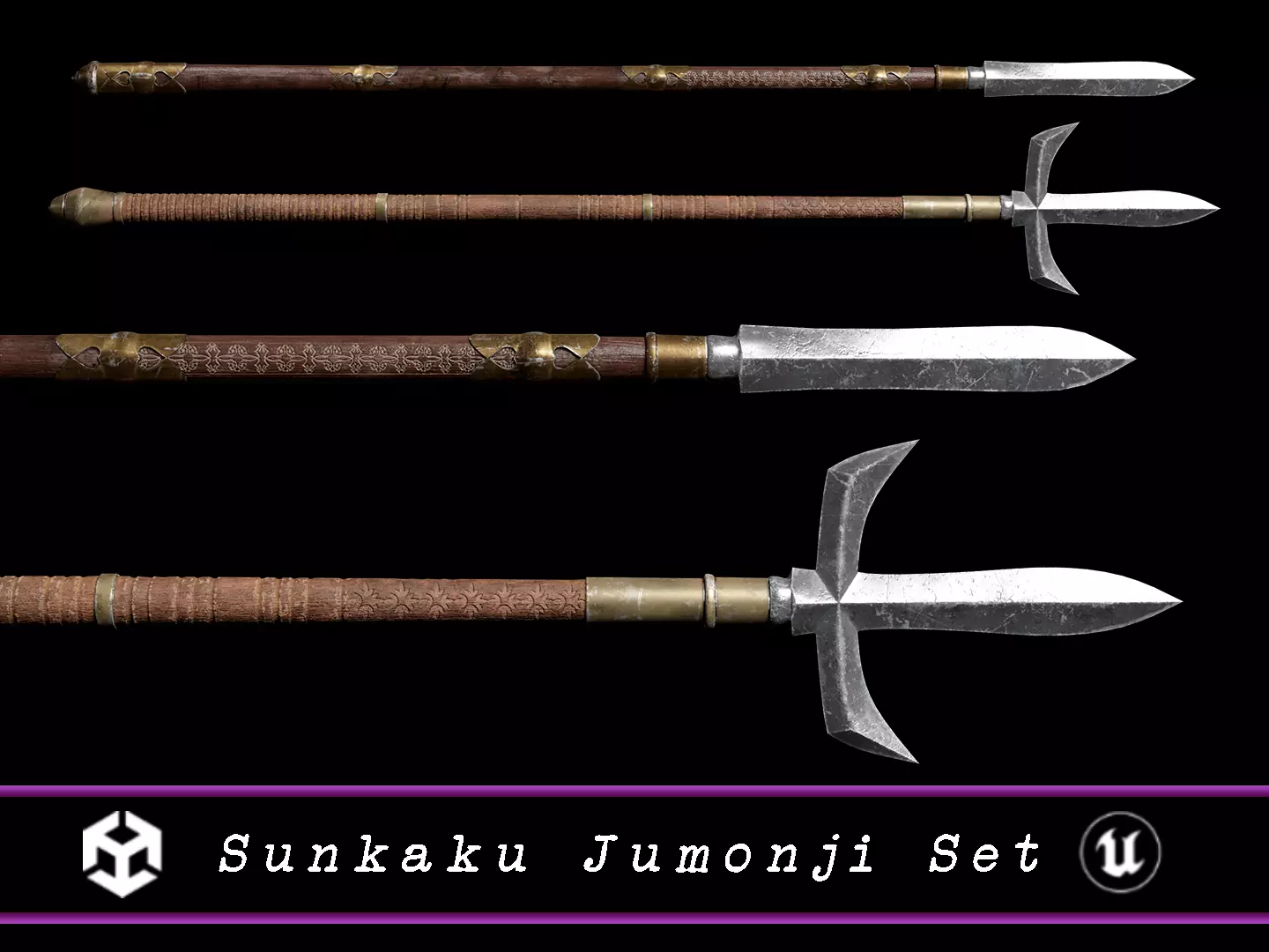 Asian Weapon - Sunkaku Jumonji Set Low-poly 3D model_0