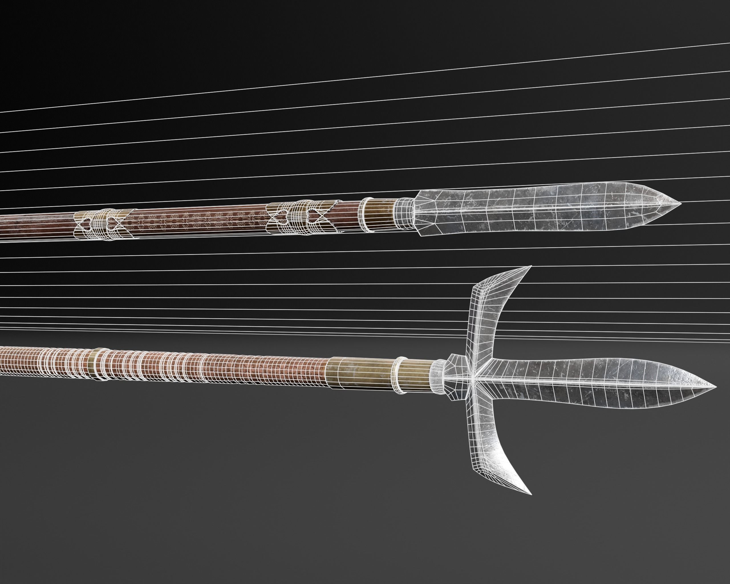 Asian Weapon - Sunkaku Jumonji Set Low-poly 3D model_5