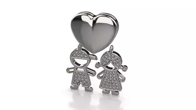 Pingente com Coracao Menino e Menina