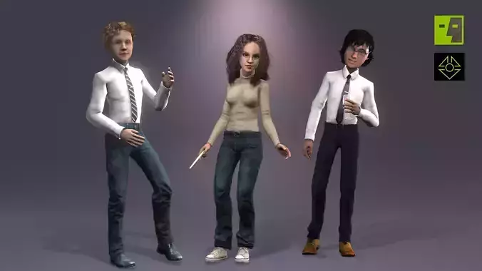 Harry and friends Low-poly 3D model