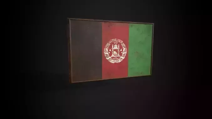 OLD PICTURE FRAME WITH AFGHAN FLAG - Afghanistan Flag